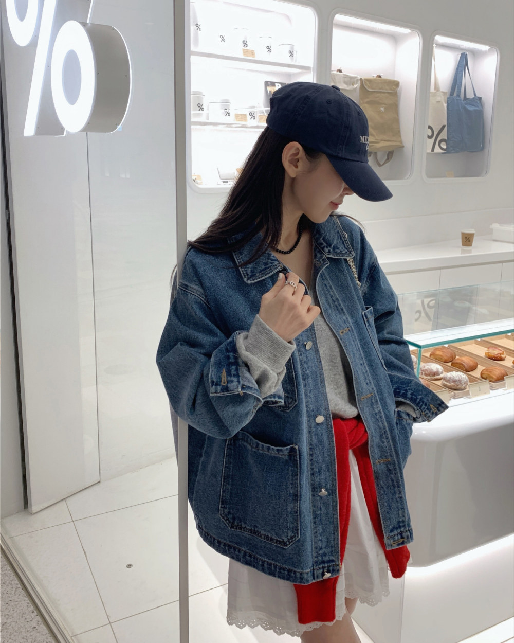 한국 chic 봄 가을 새로운 작은 대중 레트로 기타 주머니 디자인 루즈핏 다용도 캐주얼 긴팔 데님 여성 코트 상세 이미지 18