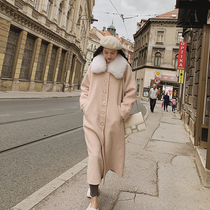 Fox big fur collar handmade double-sided cashmere coat women autumn and winter 2020 new long knee wool jacket