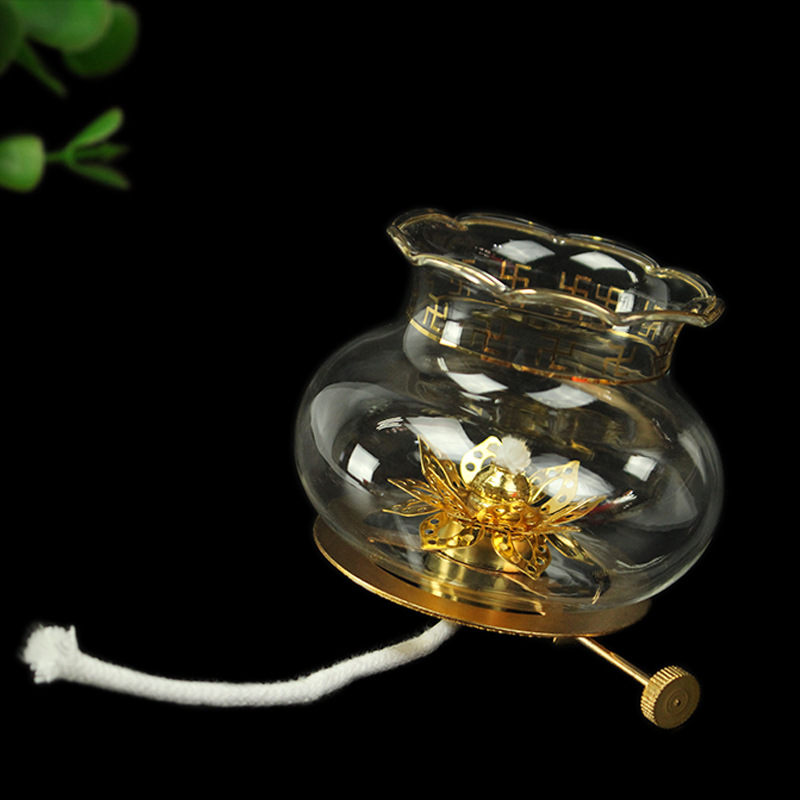 Glass wind proof lamp shade lotus lamp head adjustable dimmable oil lamp Buddha lamp lamp long lamp ghee lamp