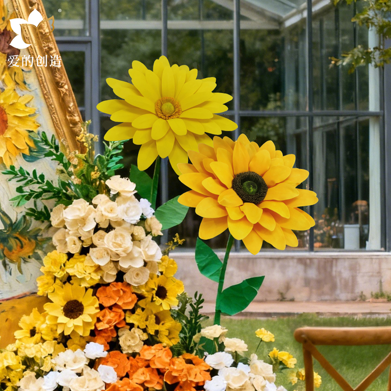 Summer Outdoor High-End Paper Art Decoration, Simulated Foam Paper Sunflower, Window Display, Indoor High-End Visual Merchandising Paper Art Arrangement
