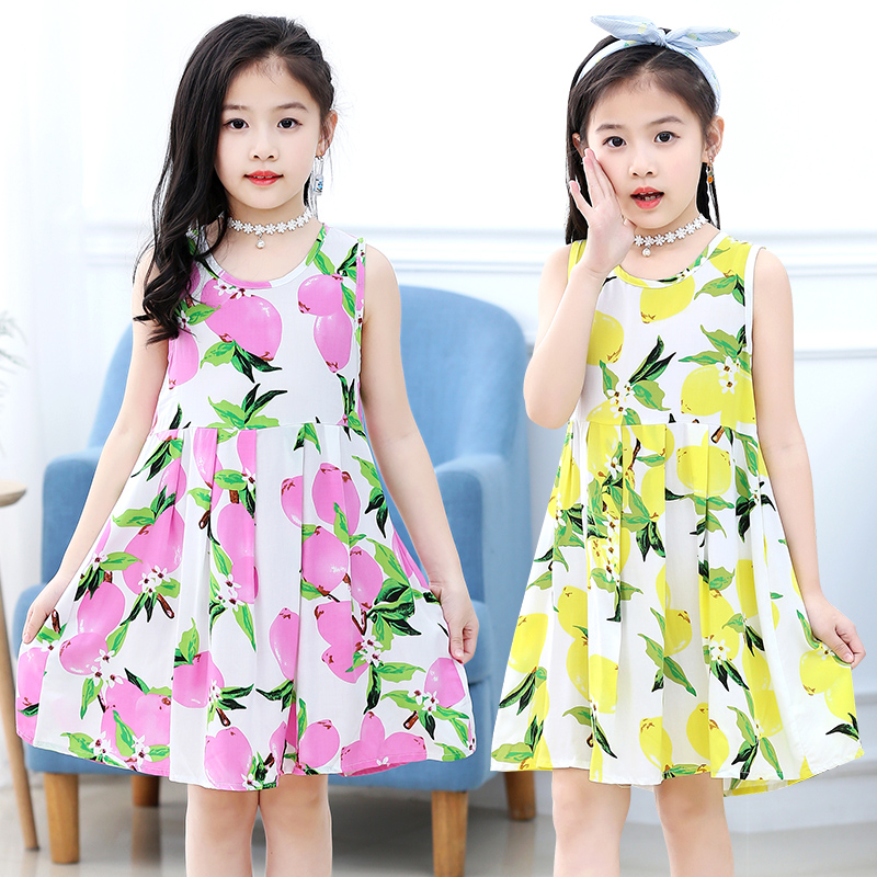 Girls Dress 2020 New Kids Summer Girls Skirt Floral Cotton Thin Beach Skirt Princess Skirt Kids