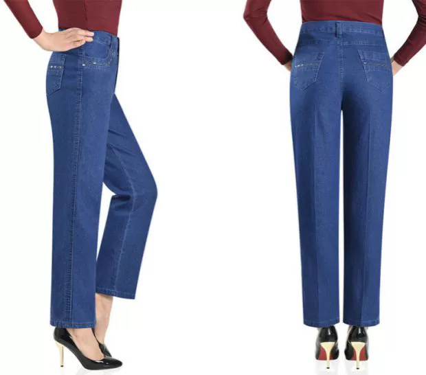 Quần mẹ xuân hè 2020 mới quần jeans cạp cao nữ 9 điểm quần ống rộng quần dài trung niên và quần nữ - Quần jean