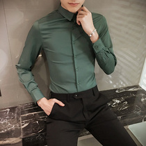Long-sleeved shirt mens formal night slim casual suit Solid color shirt Business mens Korean version of the trend inch shirt