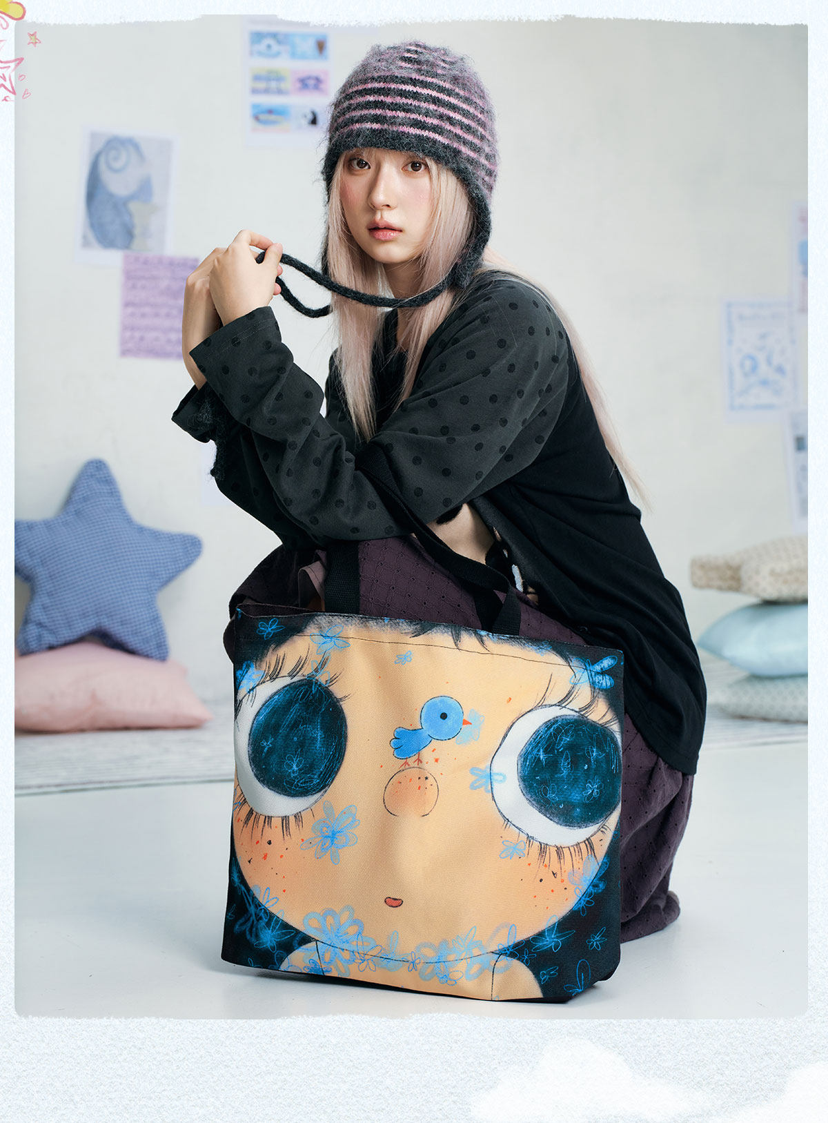 MEDM Hand-Drawn Graphic Canvas Shoulder Bag