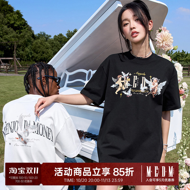 Medm “Angel Series” Peace Dove Short-Sleeve T-Shirt for Men, Summer Trendy Brand, Retro Couple Loose Fit T-Shirt Top
