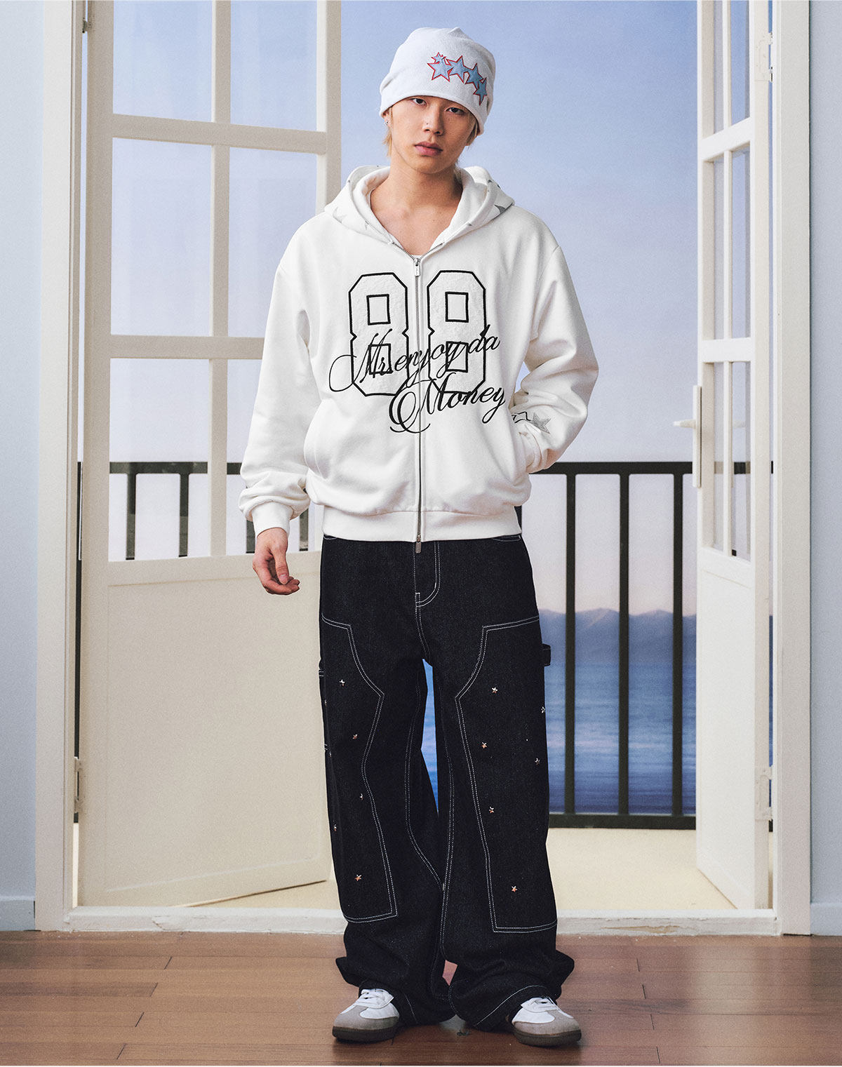 MEDM Digital Star Print Zip-Up Hoodie