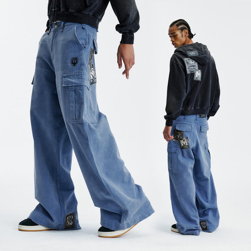 Medm Classic Angel Distressed Patch Casual Straight-Leg Pants Spring and Autumn American Street Style Unisex Workwear Floor-Length Pants
