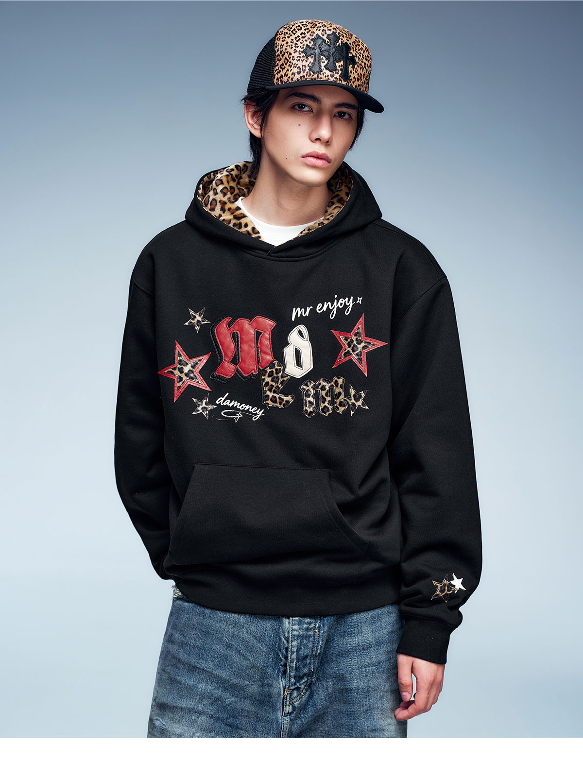 MEDM Leopard Print Fleece-Lined Hoodie