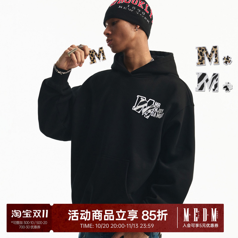 Medm Horsehair Velcro Four-Leaf Clover Simple Casual Hooded Sweatshirt American Style Trendy Fleece-Lined Couple Hoodie for Men Medm Horsehair Velcro Four-Leaf Clover Simple Casual Hooded Sweatshirt American Style Trendy Fleece-Lined Couple Hoodie for Men