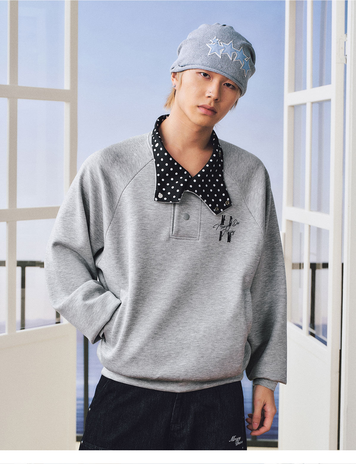 MEDM Half-Placket Collar Pullover Sweatshirt