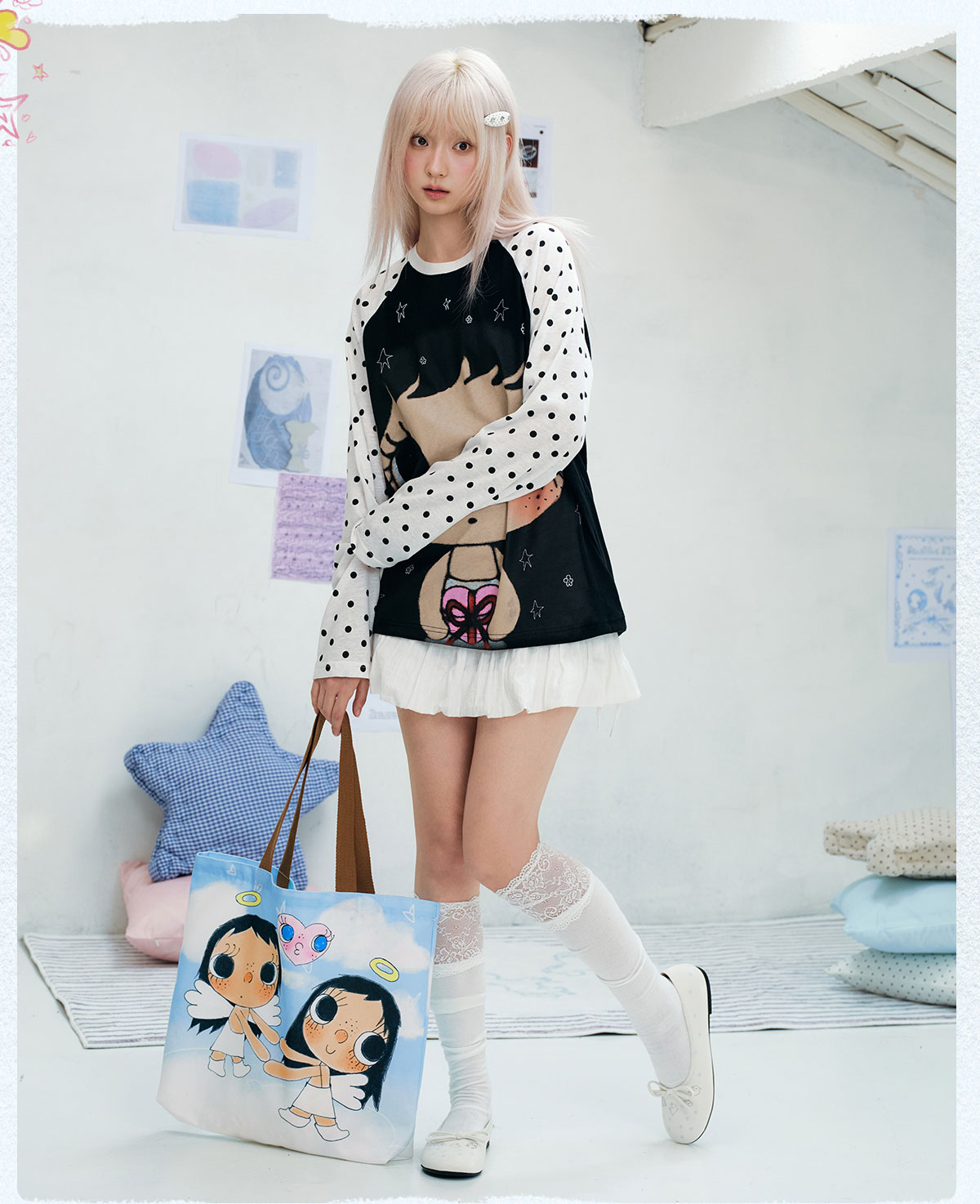 MEDM Hand-Drawn Graphic Canvas Shoulder Bag