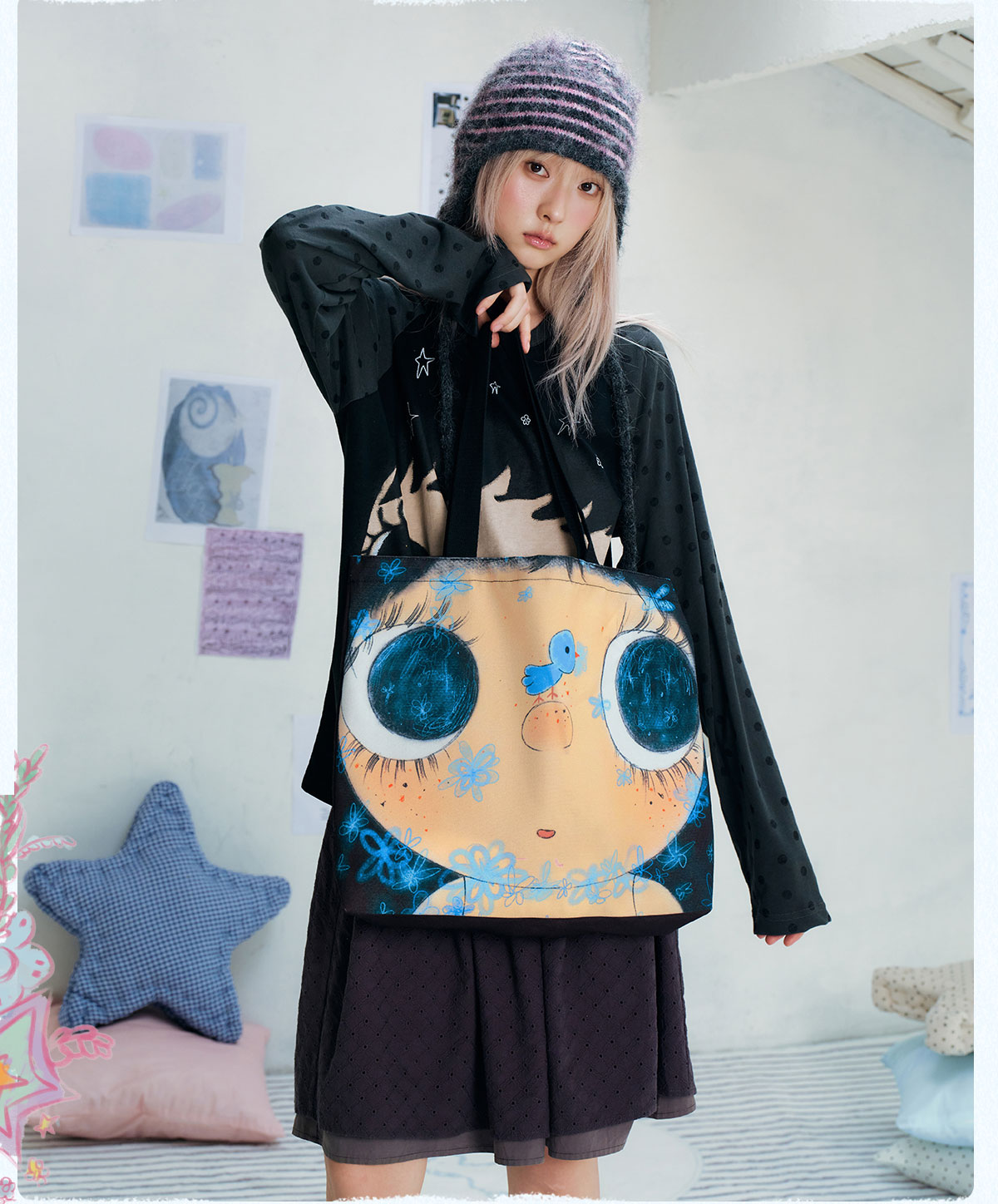 MEDM Hand-Drawn Graphic Canvas Shoulder Bag