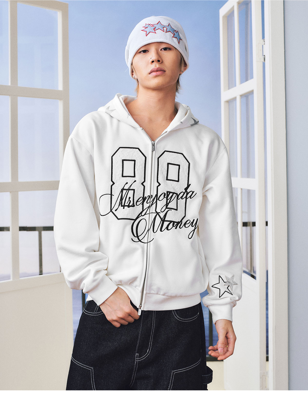MEDM Digital Star Print Zip-Up Hoodie