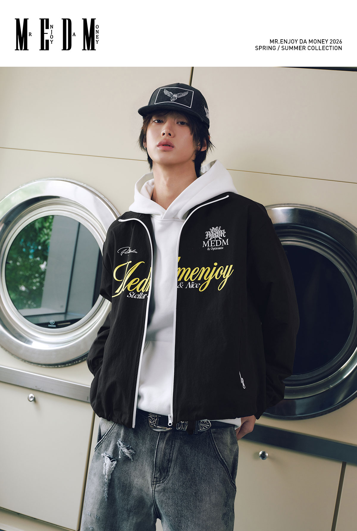 MEDM Colorblock Letter Print Zip-Up Jacket