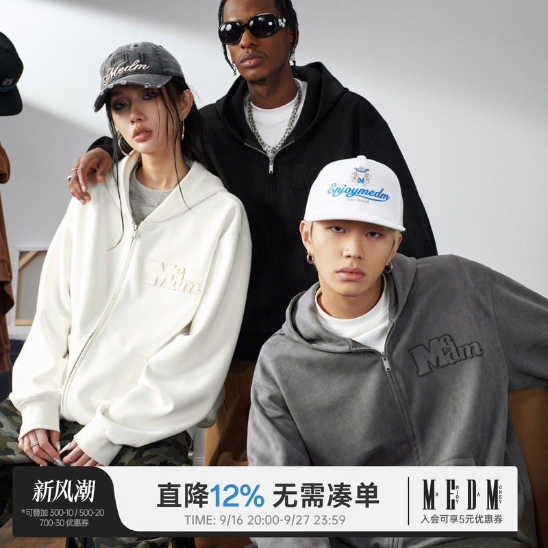 Medm25Ss Suede Colorful Font Hoodie Men's Spring and Autumn American Retro Hooded Sweatshirt Women's Couple Style
