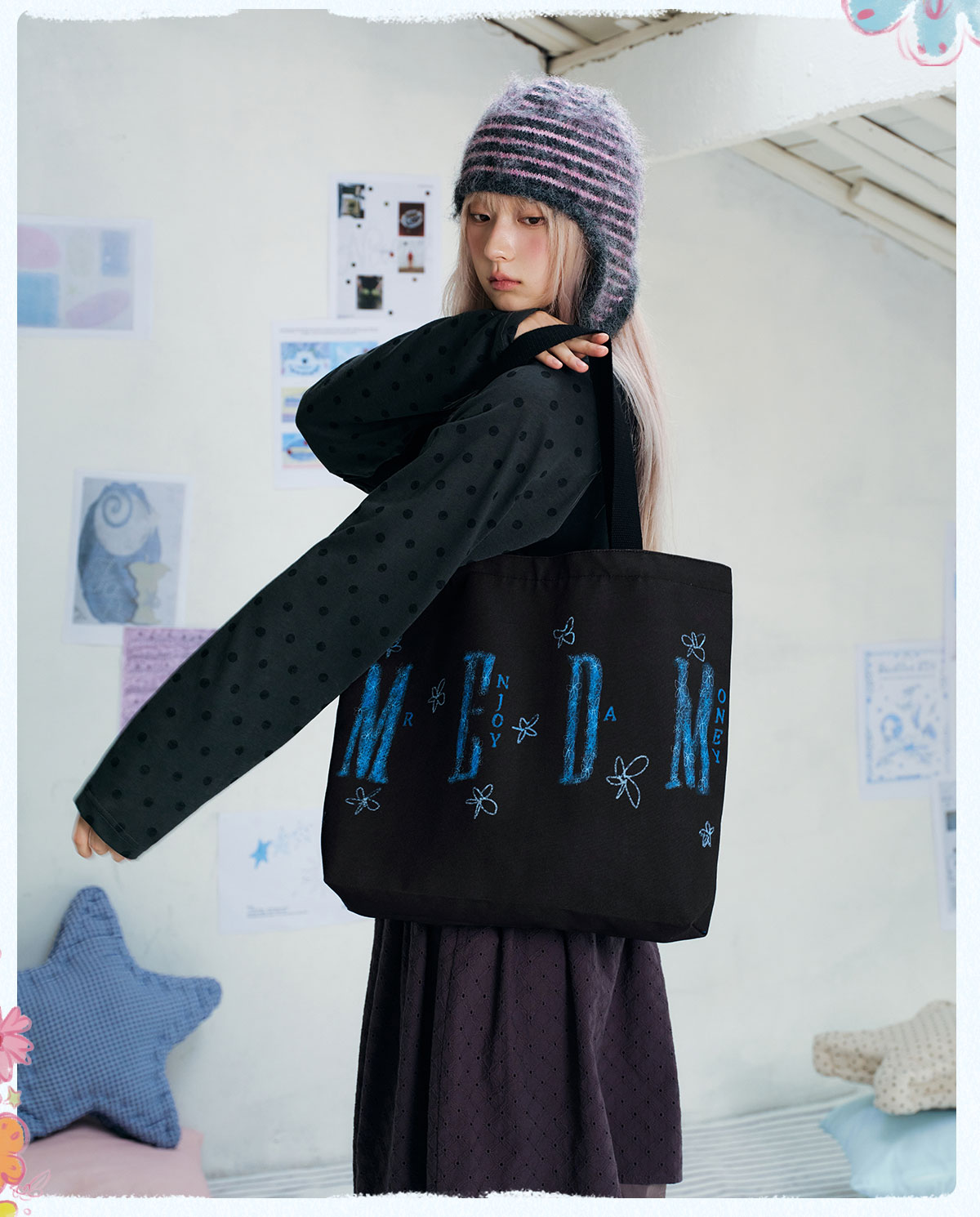 MEDM Hand-Drawn Graphic Canvas Shoulder Bag