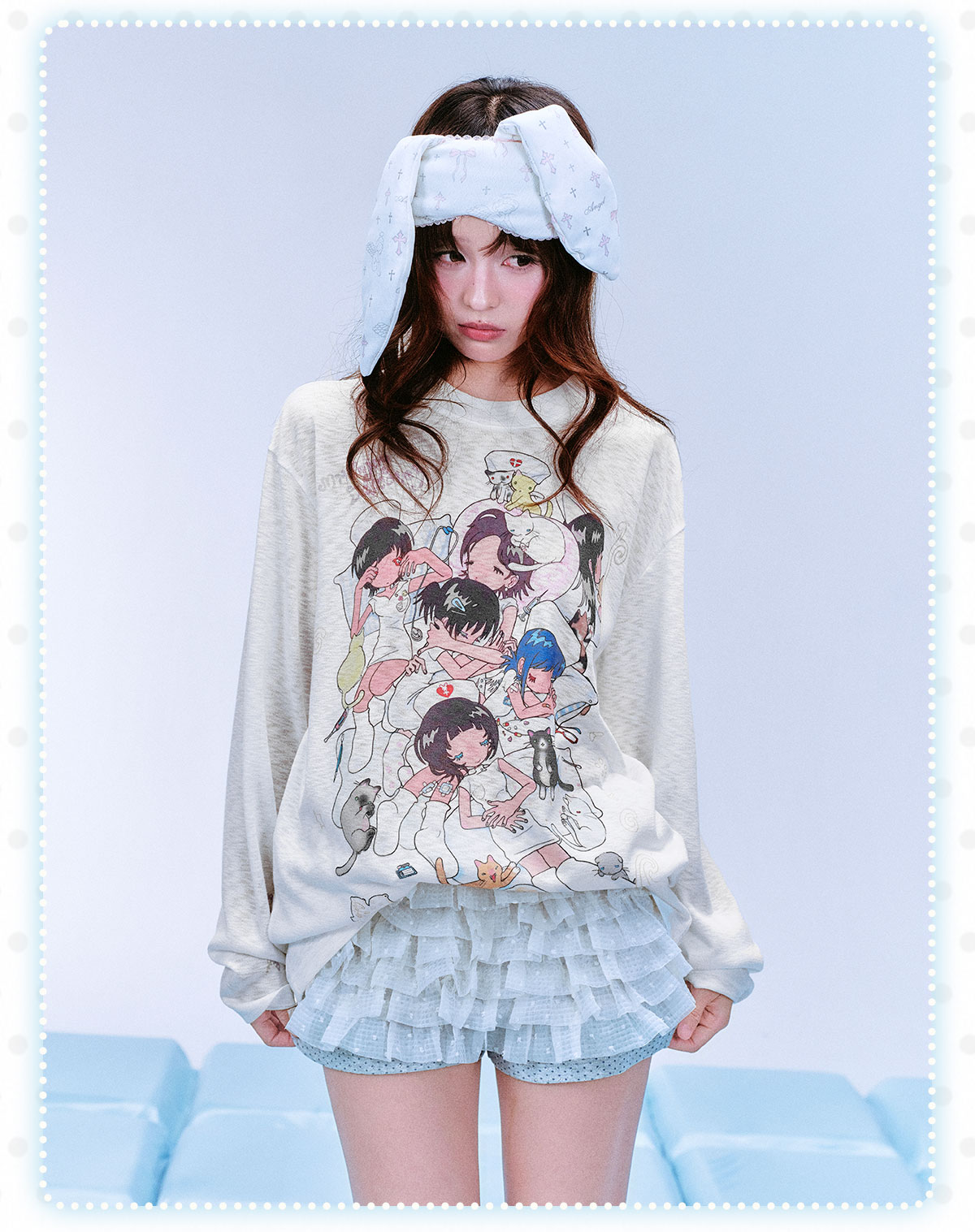 MEDM Nap Print Long-Sleeve Crewneck Top