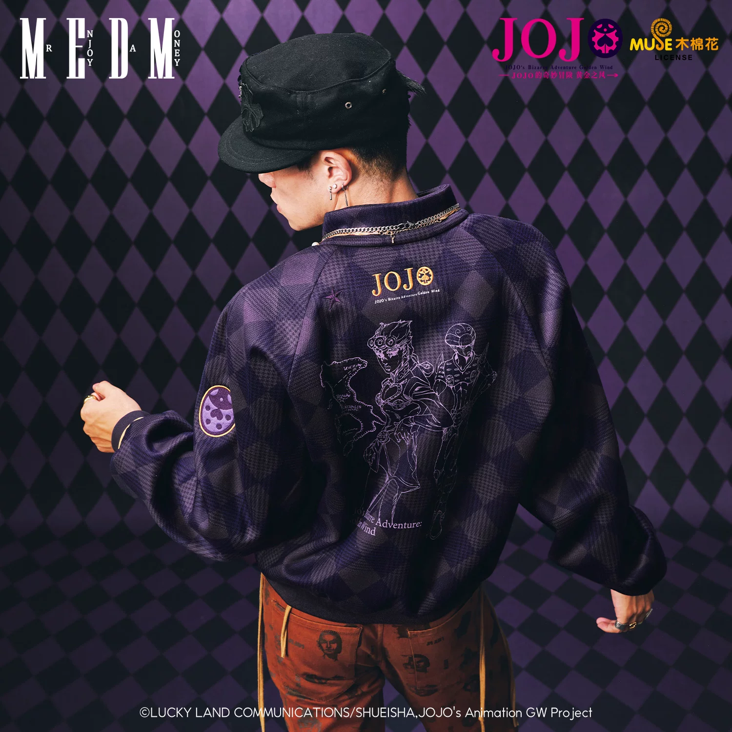 Кэжуал-жакет в клетку с вышивкой из сотрудничества MEDM XJOJO's Bizarre Adventure, Giorno Giovanni, осень