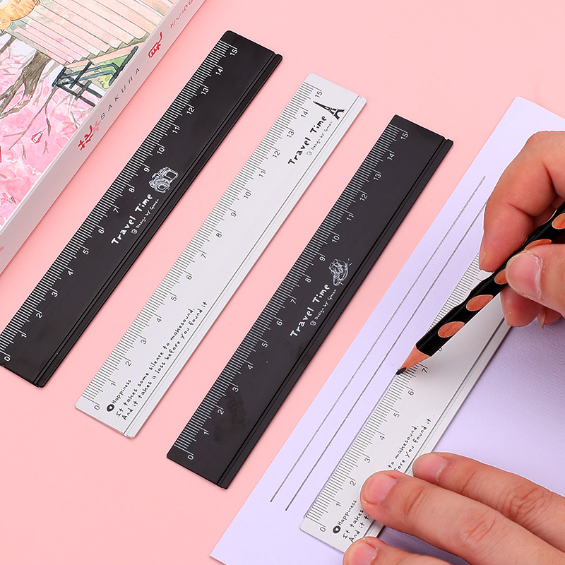 Giant Door Brief Multifunction Ruler 15cm Travel Time Aluminum Ruler Silver Black Measuring Ruler Length Ruler Child Graduated Study Supplies Metal Texture Straight Ruler Student Stationery