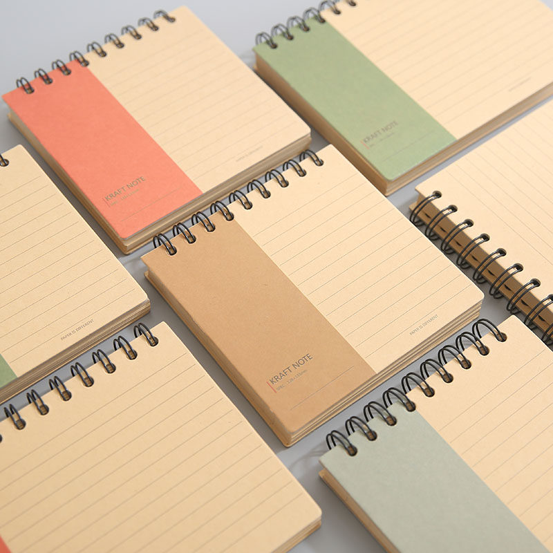 Retro Kraft Paper Notebook Thickened Upper Turn Coil Ben Bull Leather Color Crosswire Notebook Minimalist Student Small Note Book Carry-on Notebook With Portable Note of 120 Chang