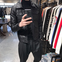 Leather mens fashion slim Korean version handsome leather jacket mens 2020 new youth jacket trend lapel motorcycle suit