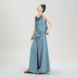 Синяя трехмерная летняя майка топ без рукавов, джинсовые штаны, в цветочек, оверсайз, свободный крой