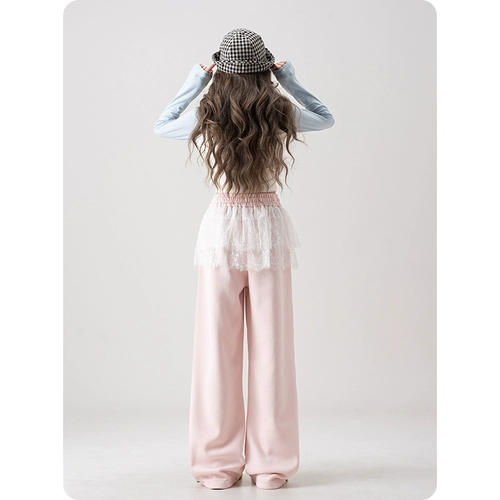 Розовый кружевной комплект, весенние штаны для отдыха, тренд сезона, свободный прямой крой