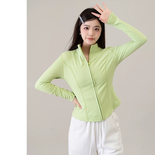 Осенняя короткая одежда для йоги с молнией, лонгслив, куртка, облегающий крой, в обтяжку