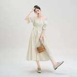 Абрикосовый милый летний корсет с бантиком, длинная длинная юбка, открытые плечи, эффект подтяжки, А-силуэт