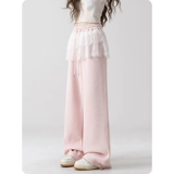 Розовый кружевной комплект, весенние штаны для отдыха, тренд сезона, свободный прямой крой