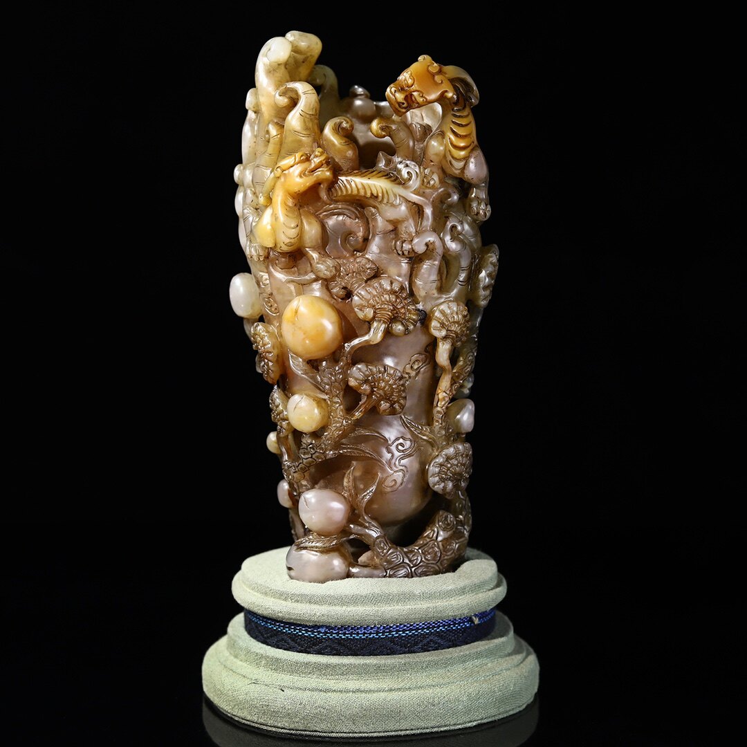 新作登場，定番人気 *珍品旧蔵* 寿山石芙蓉石彫刻 佛手壽桃印鑑