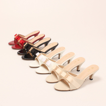 2022 Summer new thin heel women slippers with fashion high heel sandals outdoor wearing temperament lady half slippers