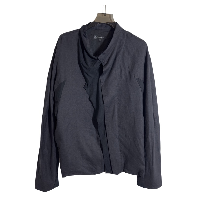 Dark Style High Collar Cotton-Linen Breathable Simple Drape Loose Outerwear Jacket with Pockets and Lining 2210