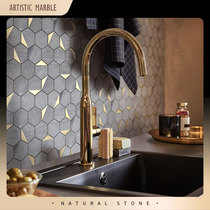 Wabi-sabi wind Linlang gray marble hexagonal tiles studio shopping mall mosaic background wall kitchen bathroom tiles