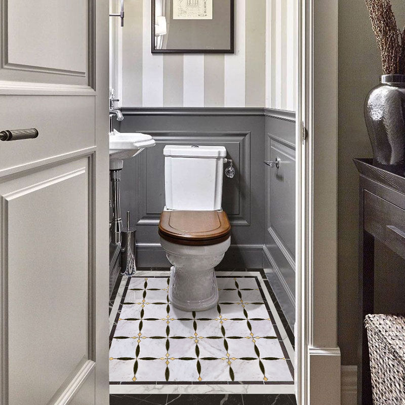 Brief Modern Metal Rug Tiles Water Knife Parquet Kitchen Toilet Wall Floor Tiles Black And White Root Marble Mosaic