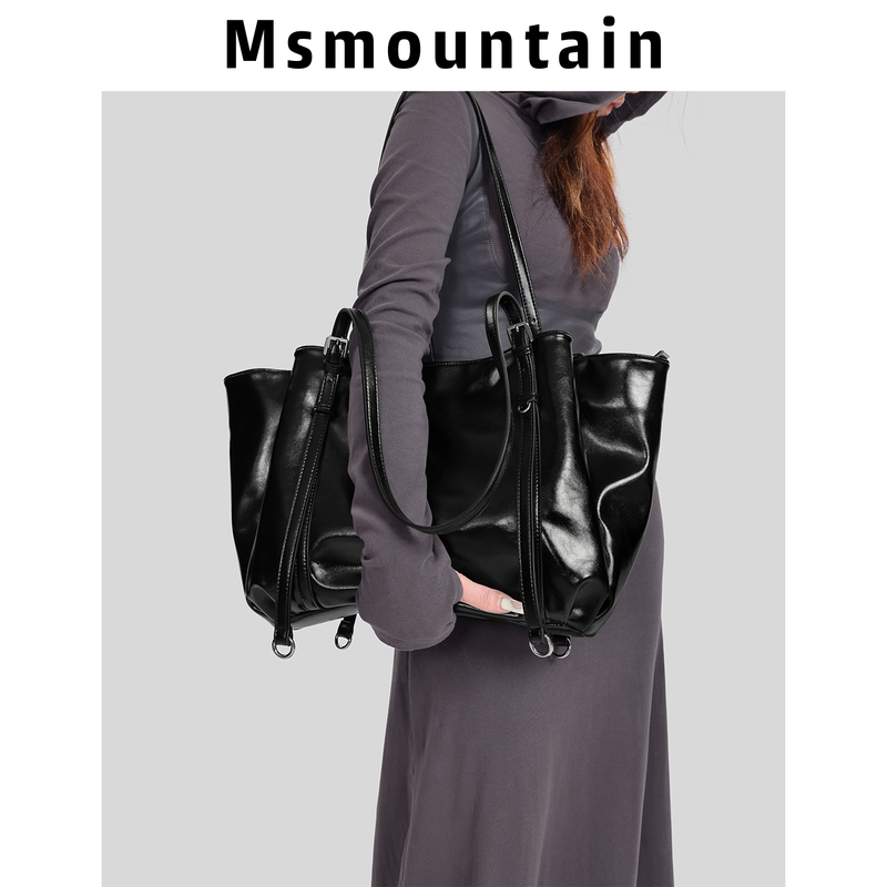 [Shanjianshan] Cowhide Lightweight Tote Bag for Women 2026 Hot-Selling Black Shoulder Bag Large Capacity Commuting Bag