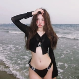 Черный купальник, рубашка, сексуальный комплект, 3 предмета