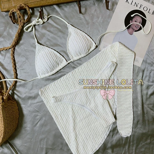 Белый комплект, сексуальный купальник, 3 предмета