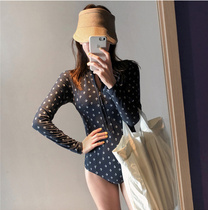 Net red same swimsuit female sexy long sleeve students thin belly conservative slim body swimsuit soak hot spring