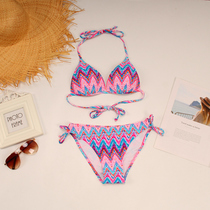 American Single ~ Bohemia Rendered Wave Triangle Cup Sexy Size Breast Bikini Women Hot Spring Swimsuit