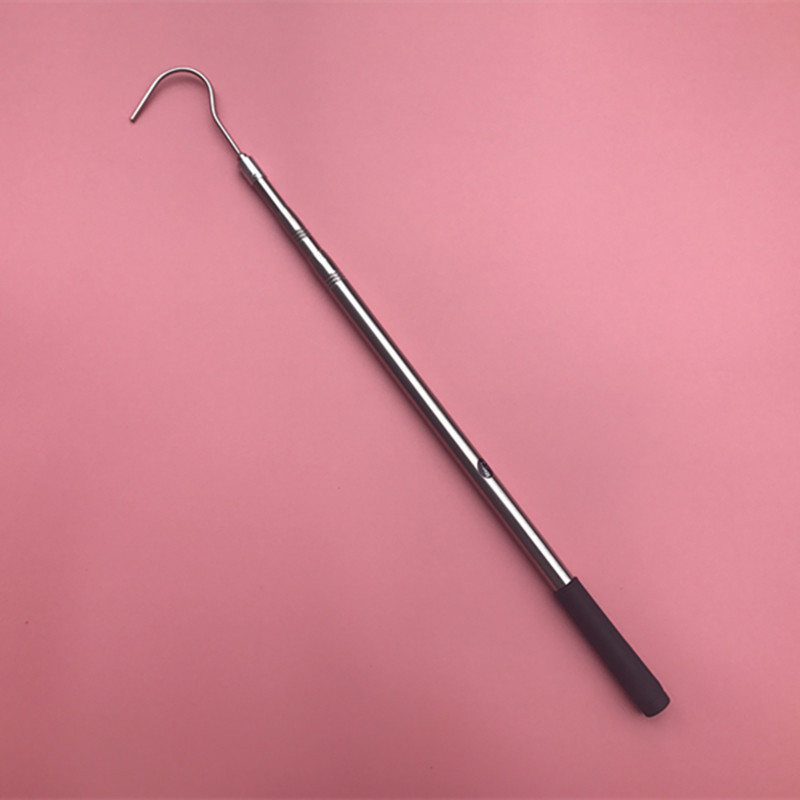 Stainless Steel Pointed-Free Single Hook, 2.4m M6M Telescopic Embossed Rod, Solid Metal Hook for Clothes and Object Retrieval