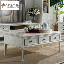 American coffee table solid wood White Square small apartment living room storage coffee table retro old whole Mediterranean coffee table