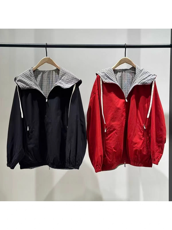 [C Series] Genuine Light Salt-Shrunk Cotton Reversible Plaid Hooded Short Jacket Mbf3Cot005