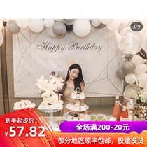  ins marble background cloth Baby full moon 100-year-old birthday party poster wall dessert table customization