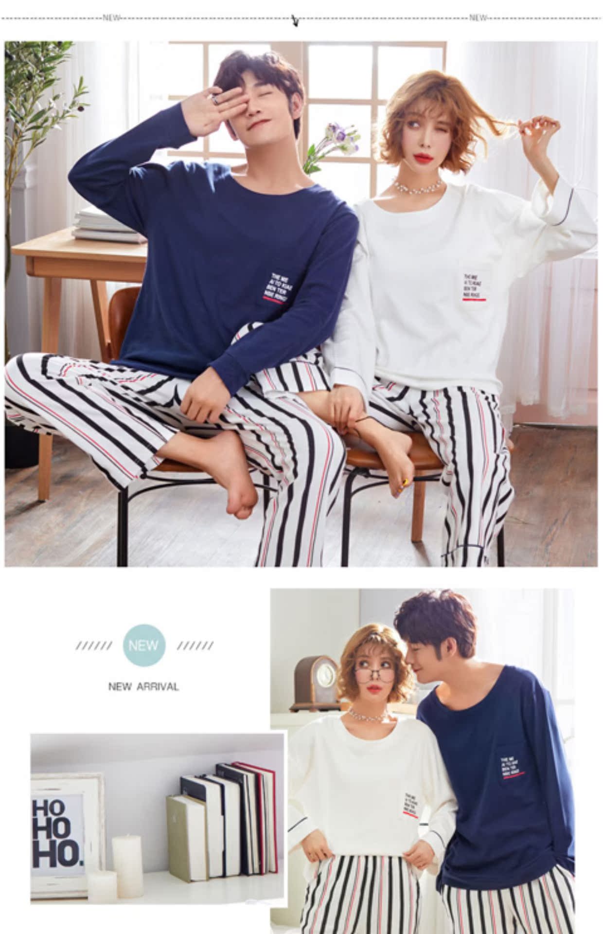 Có thể mặc bên ngoài mùa thu cotton vài bộ đồ ngủ phiên bản Hàn Quốc của nữ lỏng lẻo dài tay sọc nhà dịch vụ nam phù hợp với kích thước lớn cotton phù hợp đồ bộ kiểu mới
