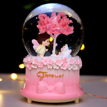 Children girl glowing crystal ball music box dream girl heart rotatable music box ornaments female birthday gift