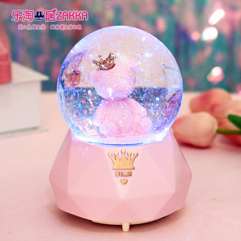 Crown bear crystal ball music box Girl heart snowflake glowing music box to send boys and girls children's holiday gifts