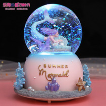 Crystal Ball Music Box Glowing Rotating Girl Music Box Snowflake Mermaid Children Princess Birthday Gift Girl