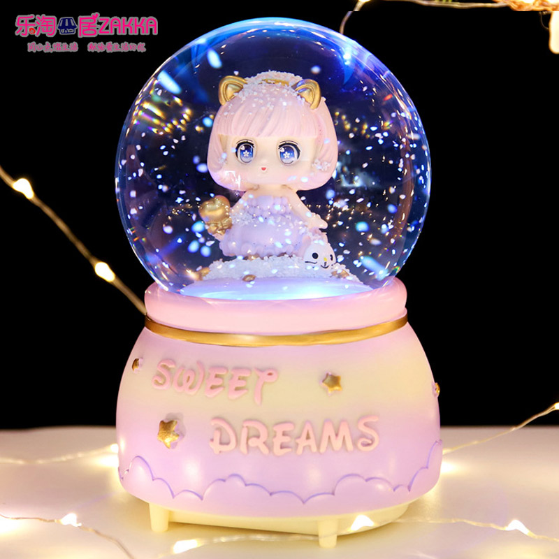 Dream Princess Crystal Ball Music Box Snow Rotates Girl Octopy Box for Children's Birthday Gift