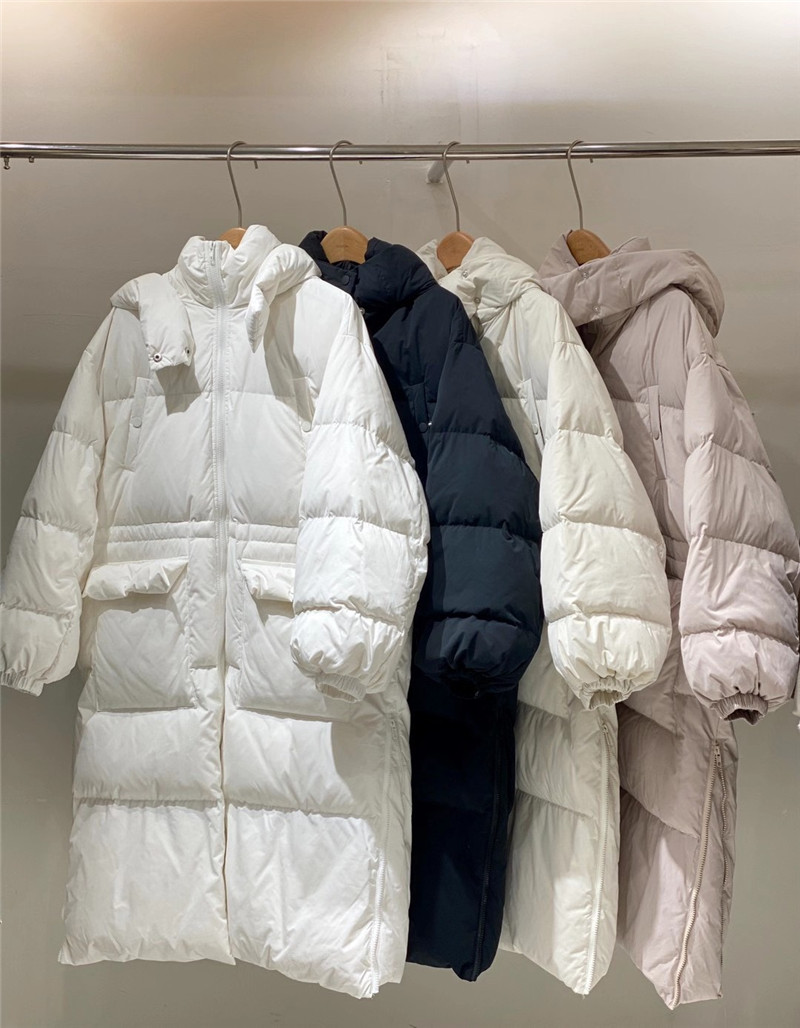 Guangzhou Thirteen Lines 2021 winter new temperament hooded 90 white duck down jacket women's long version over the knee thick padded jacket